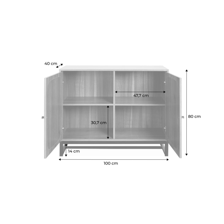 Buffet En Cannage Camargue - Bois Et Cannage - 80x40x110cm - 2 Portes