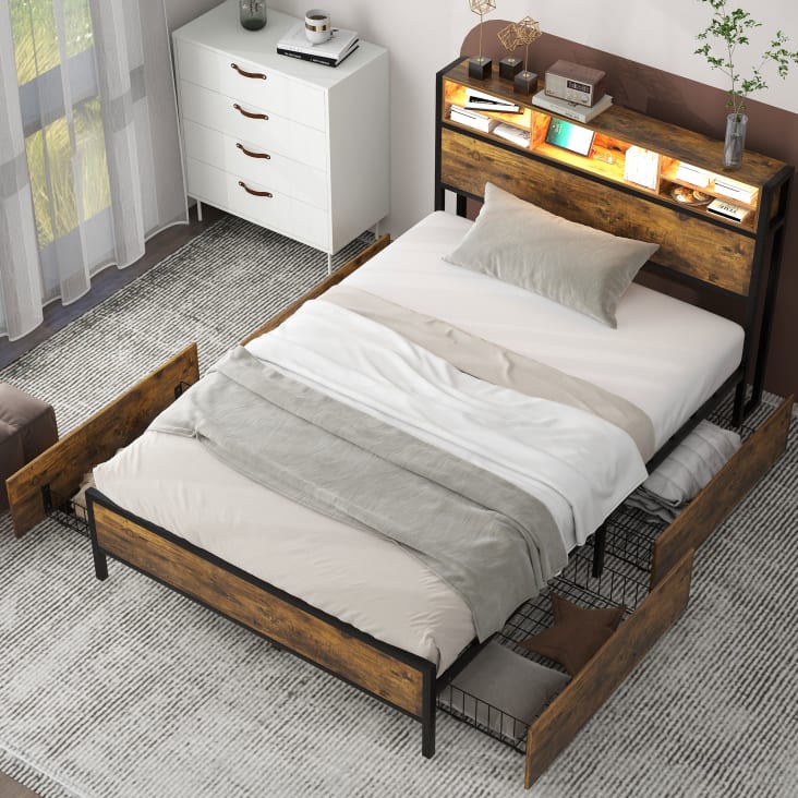 Cadre Lit Plateforme Novilla 140x190 Cm - Métal Avec Rangement 30,5cm
