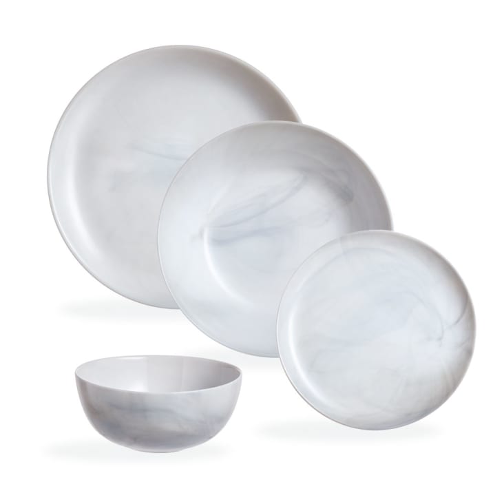 Service de table 18 pcs en verre, effet marbré gris