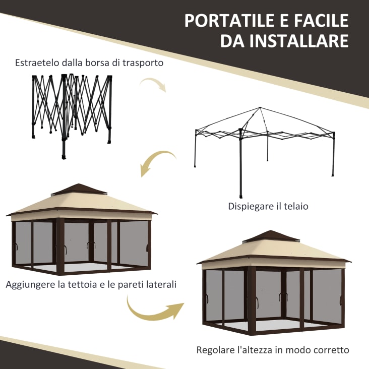 Gazebo Pieghevole Outsunny 3x3m - Con Pareti Laterali, Altezza Regolabile E Borsa Trasporto