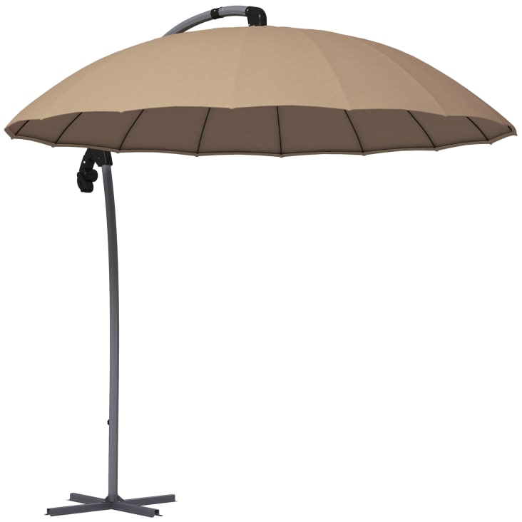 Ombrellone Da Giardino Outsunny - Ø265cm, Copertura In Paglia, Regolabile, Manovella, Colore Cachi - Foto 9