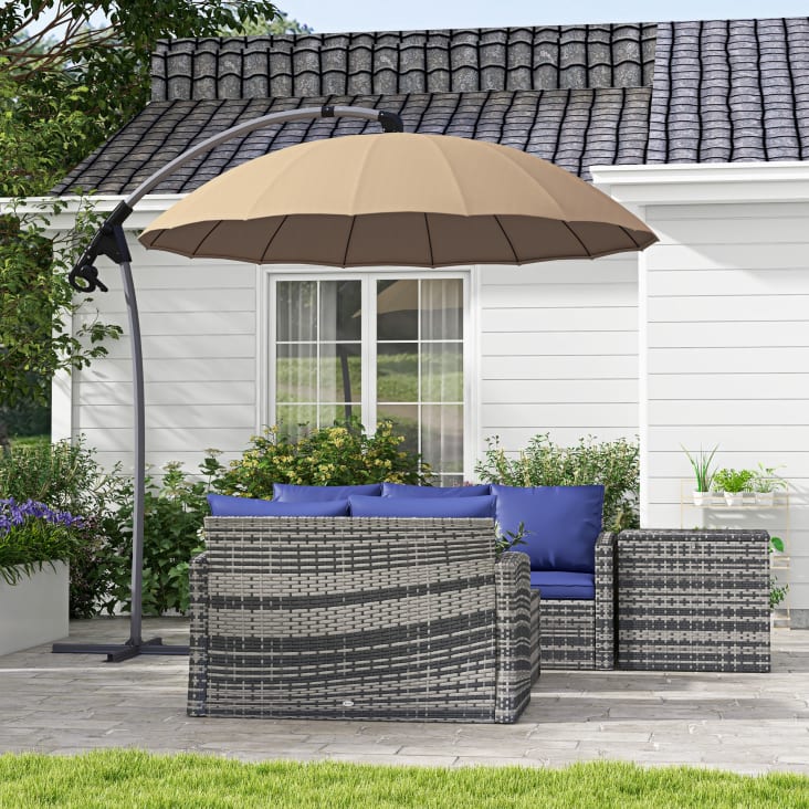 Ombrellone Da Giardino Outsunny - Ø265cm, Copertura In Paglia, Regolabile, Manovella, Colore Cachi - Foto 5