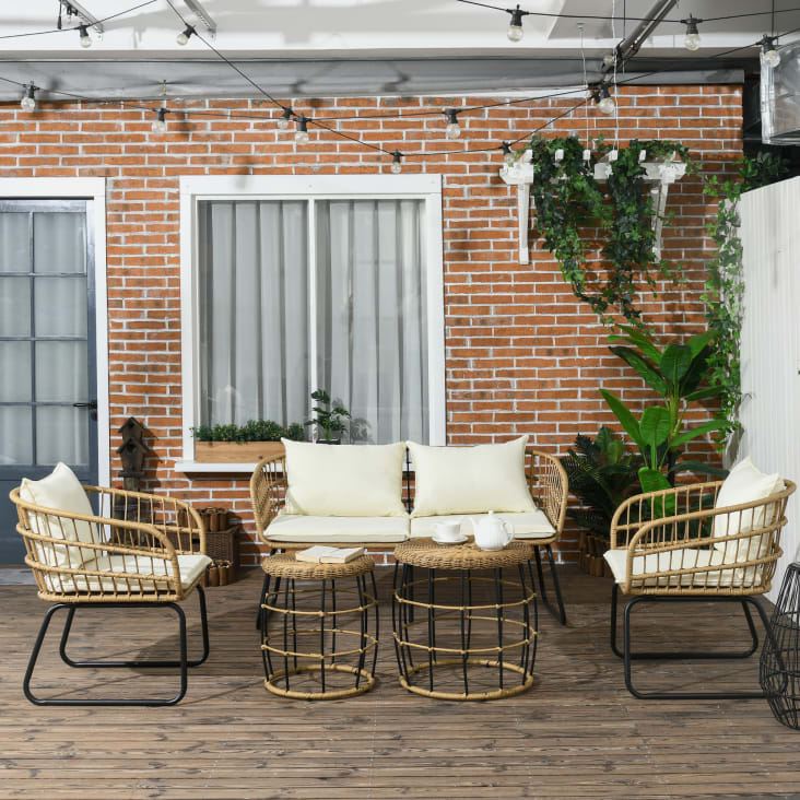 Ensemble salon de jardin 4 places 5 pieces style boheme chic