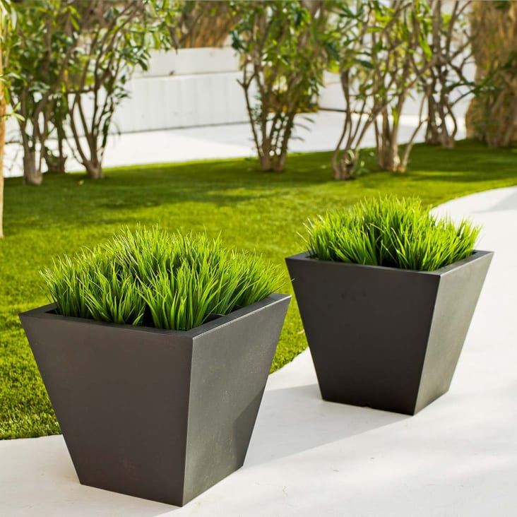 Macetero Mazovia Elegante Blanco Crudo Efecto Hormigón | 30x30x28 Cm Resistente A UV Y Heladas