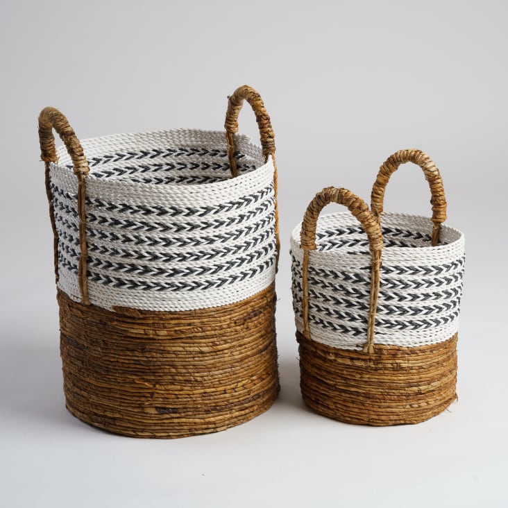 Set 2 Cestas De Almacenaje Cuadradas Con Asas – Fibra Trenzada Marrón, Forro Interior A Juego – Tamaños 29x29x18 Cm Y 25x25x16 Cm – RAN6355