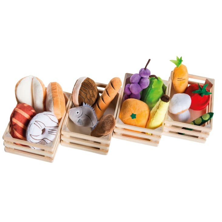 Jouets Fruits Et Légumes Roba - 16 Aliments Peluche + 4 Paniers Bois - Pour Marchande, Cuisine Enfant