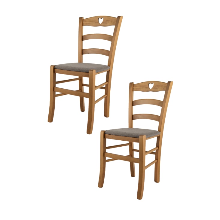 2er Set Stühle aus Buchenholz mit StoffSitz, Eichenbraun und Braun