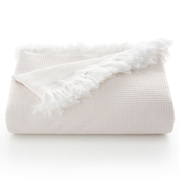 Lisos - Plaid couvre-lit en coton nid d'abeille écru 230x280 cm