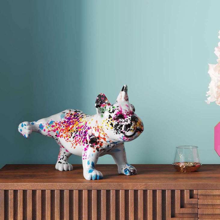 Figura deco perro frenchie multicolor de poliresina hecho a mano 32cm ...