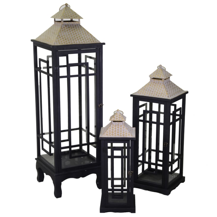 Set Di 2 Lanterne Orientali Maha In Metallo - Nero E Rame - 30x20 Cm - Decorazione Fatta A Mano
