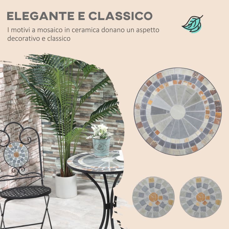 Set Giardino Outsunny 3 Pezzi - 2 Sedie E Tavolo Con Mosaico, Pieghevoli, Grigio Scuro - Foto 10