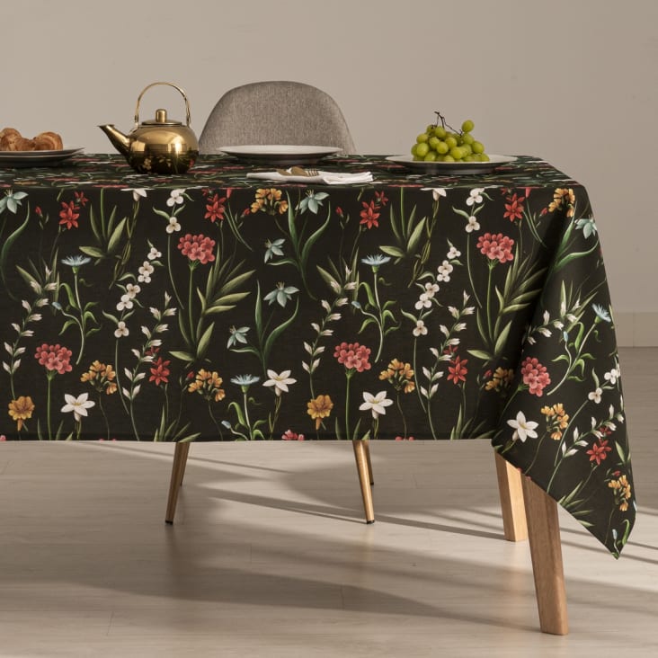 Nappe imprimée toucher tissu et traitement antitache Noir 140x300 cm ...