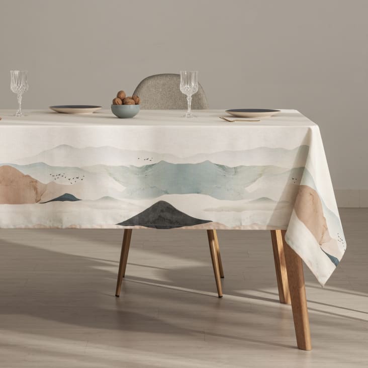 Nappe imprimée toucher tissu et traitement antitache Beige 140x100 cm ...