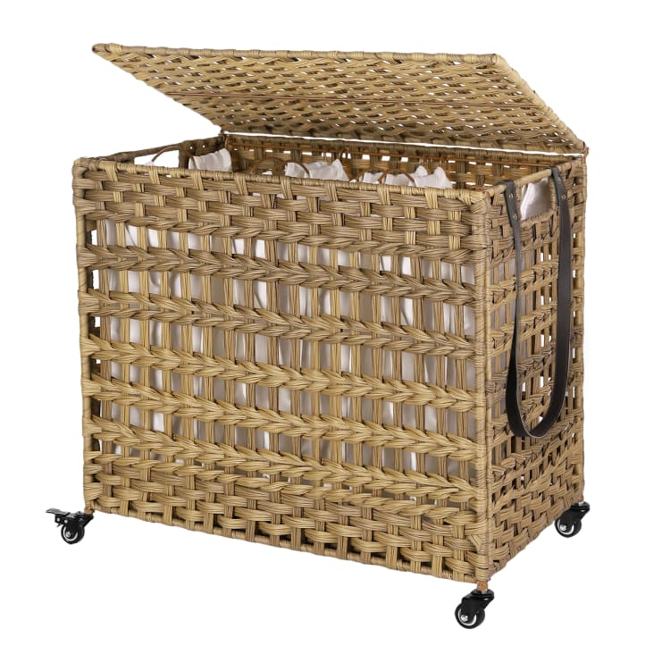 Panier Linge 3 Compartiments 120L Avec Roulettes - Avec 2 Sacs Filet Lavage - Organisation Lessive