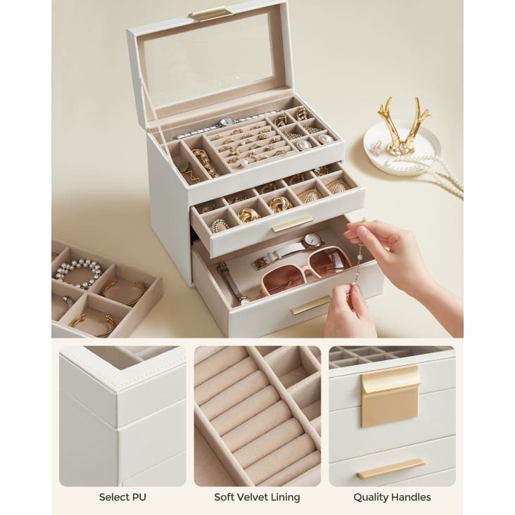 Tasybox – Boîte à Bijoux Transparente En Acrylique Avec 4 Tiroirs Velours – Dimensions 23,5x13,5x16 Cm – Organisateur Anti-poussière