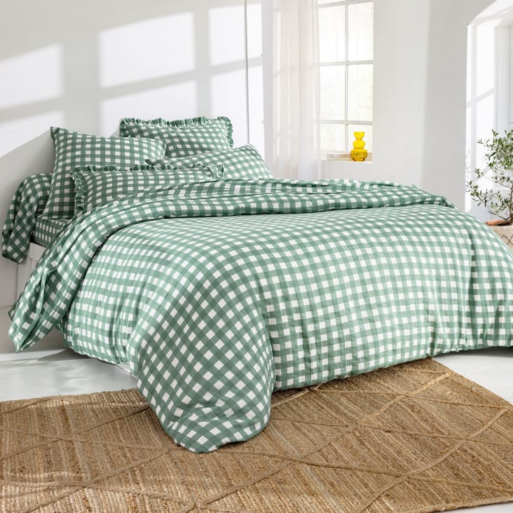 Housse de couette 240x220 vert céladon en coton Vichy | Maisons du Monde