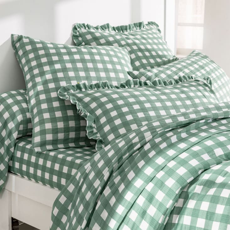 Housse de couette 240x220 vert céladon en coton Vichy | Maisons du Monde