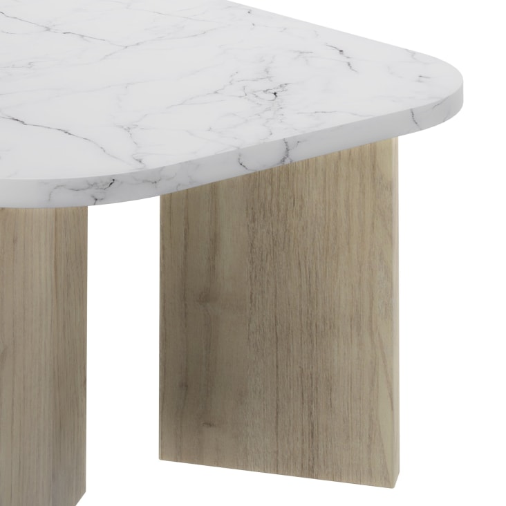 Table basse effet marbre blanc & pieds châtaignier mat-Table cropped-3