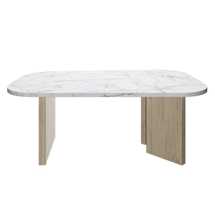 Table basse effet marbre blanc & pieds châtaignier mat-Table cropped-4