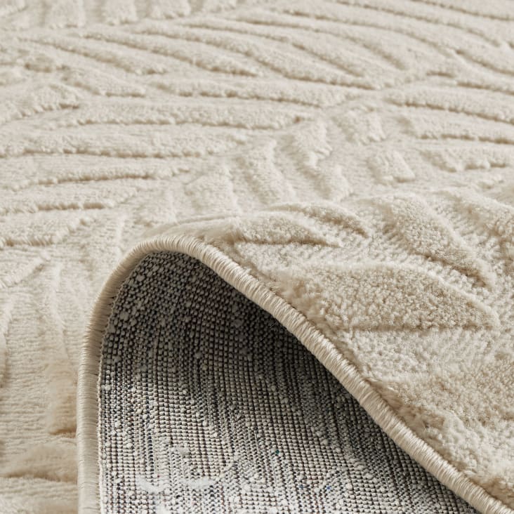 Alfombra pelo corto con relieve motivo de hoja crema 200x280 Bloom