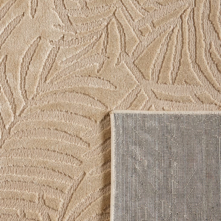 Alfombra pelo corto con relieve motivo de hoja beige 200x280 Bloom
