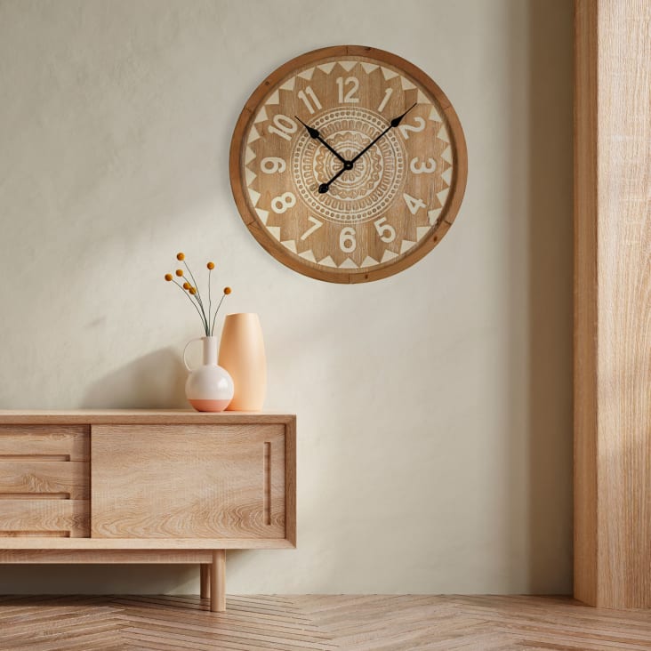 Reloj de pared estilo vintage en madera aglomerada marron y blanco