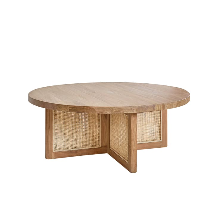Tavolo basso rotondo in teak massello piede vimini Ø 100 cm