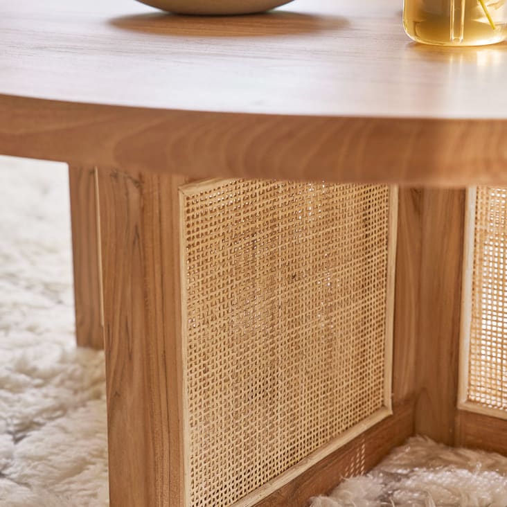 Tavolo basso rotondo in teak massello piede vimini Ø 100 cm