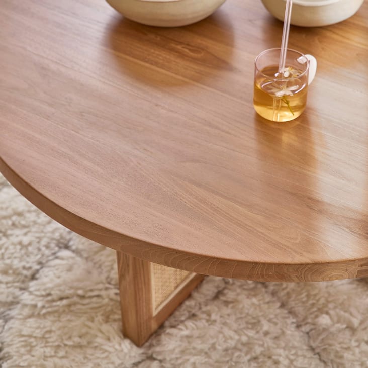 Tavolo basso rotondo in teak massello piede vimini Ø 100 cm