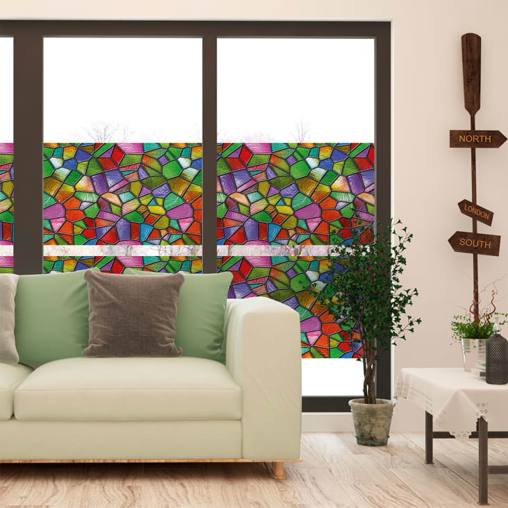 Panneau Fenêtre Rouge Floral Vignes Traditionnel Multicolore