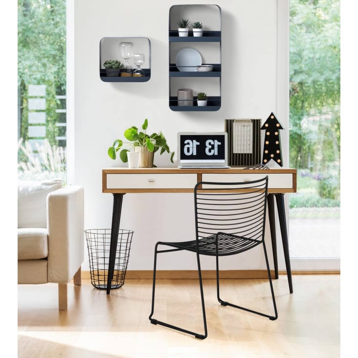 Mensola Da Parete MODULARREDO TWIN - Libreria Sospesa Design, 68x42x20 Cm, Blu China, Made In Italy