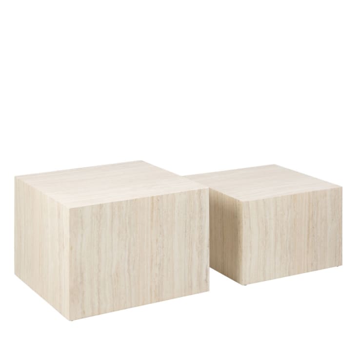 Table Basse Design En Travertin Factotum - 40x40x40 Cm - Protection Anti-taches