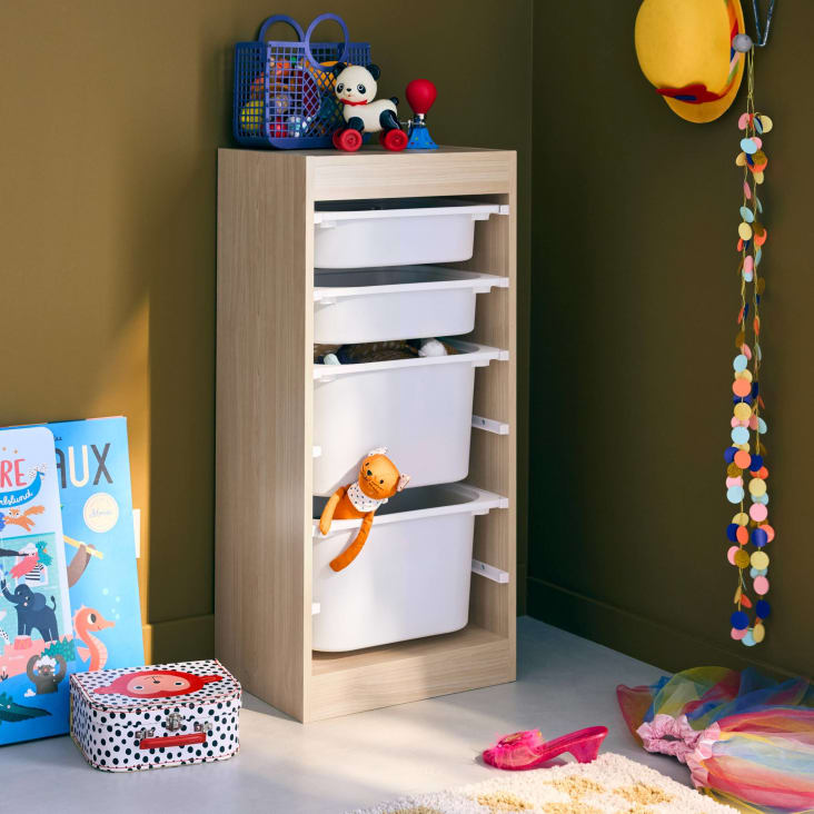 Meuble de rangement enfant 6 bacs de rangement en plastique vert olive taupe - sora