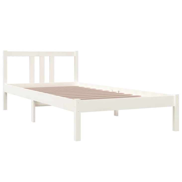 Letto Singolo In Legno Di Pino 90x200cm - Testiera Moderna, Bianco, Con Rete A Doghe - Foto 2