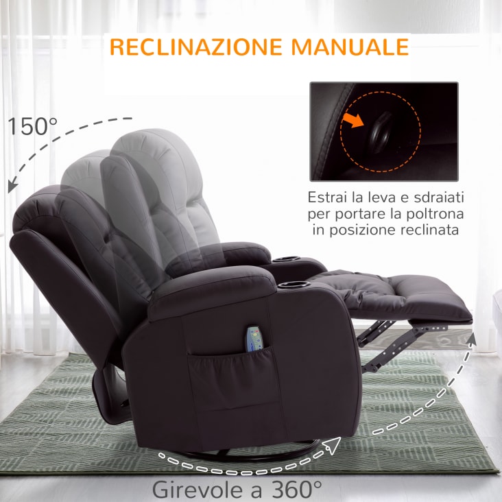 Poltrona Massaggiante HOMCOM Reclinabile Con Riscaldamento - 8 Punti Vibranti, Girevole 360°, Beige - Foto 11