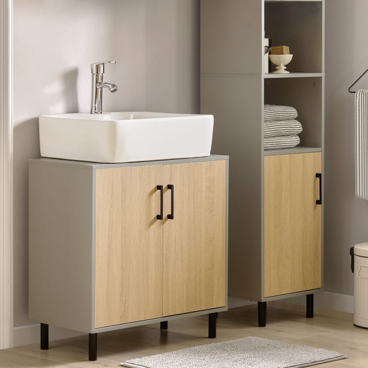 Mobiletto Bagno Sottolavabo In MDF - Con Cassetto E Ripiano, 60x30x60 Cm, Bianco, Design Scandinavo