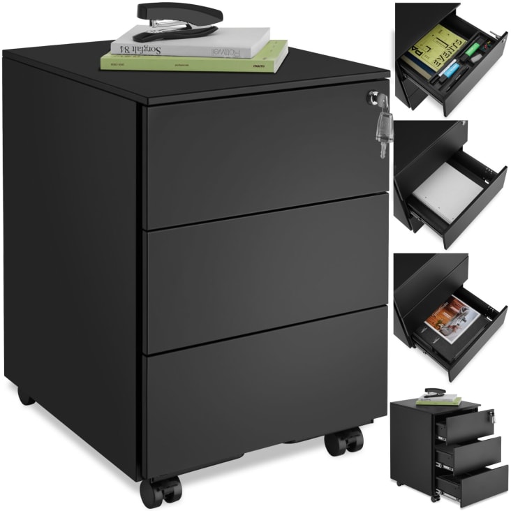 Cassettiera Da Ufficio Con 2 Cassetti | Ruote Con Blocco | 80x40x66 Cm | Nero - Foto 7