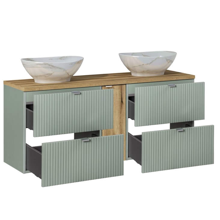 Lomadox Lavabo doppio bagno con lavabo in ceramica 140 cm in verde e rovere