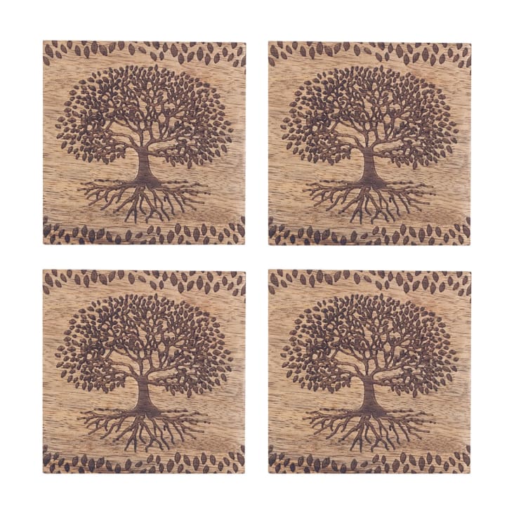 Lot De 6 Dessous De Verre En Bois De Pomme – Coffret Bois – Fait Main – Multicolore – Neuf Sans Boîte