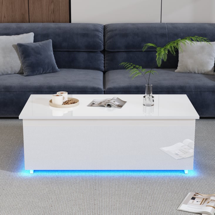 Tavolino Da Salotto Moderno Con Luci LED E Controllo Bluetooth - 70x70x36 Cm, Bianco - Foto 8