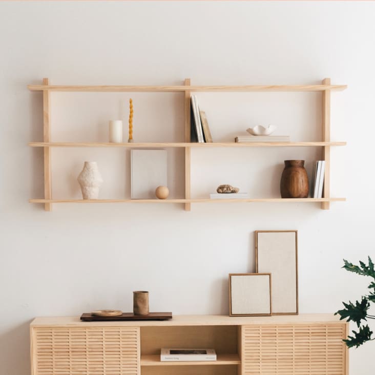 Étagère Pin Triple étagère murale en bois de pin naturel 170 cm Non verni Miramar ...