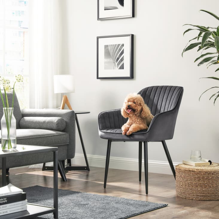 Chaise de salle à manger avec accoudoirs pieds en métal gris cropped-2