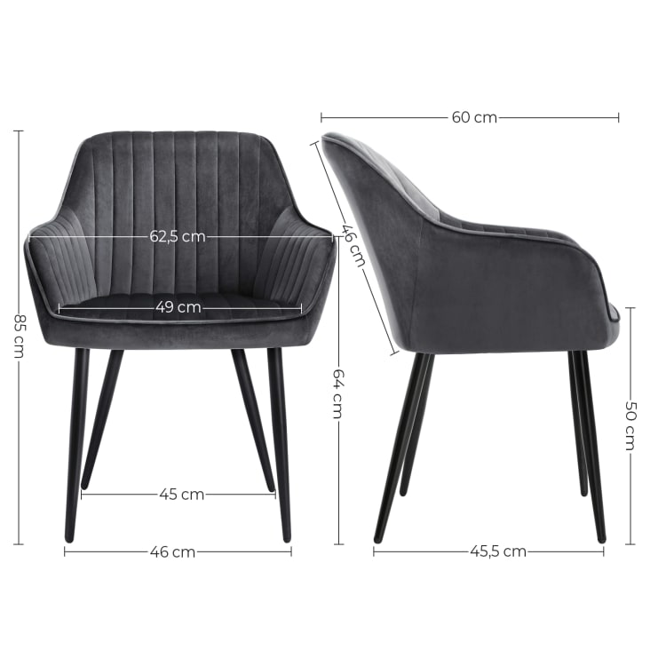 Chaise de salle à manger avec accoudoirs pieds en métal gris cropped-4