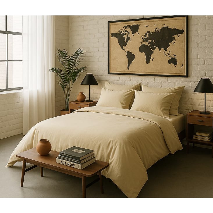Taie d'oreiller percale de coton ecru naturel 65x65 cm cropped-2