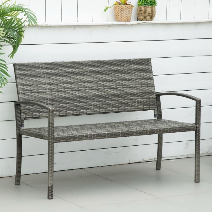 Gartenbank PE Polyrattan, Stahl Grau Maisons du Monde