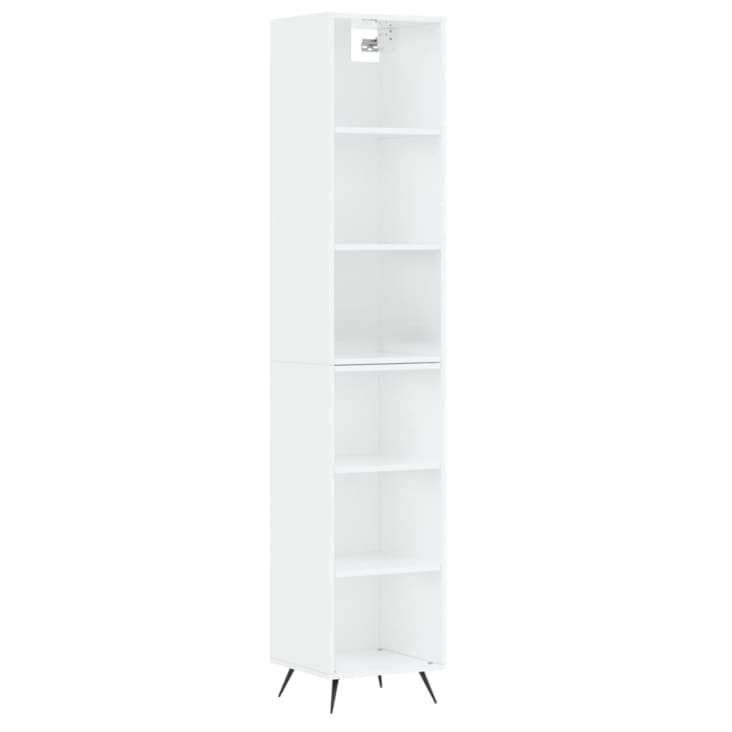 Solivagant Credenza Moderna Bianca 40 X 40,5 X 135 Cm In Legno Multistrato, Con Cassetto E Porta A Cerniera, Design Minimalista Per Soggiorno E Cucina