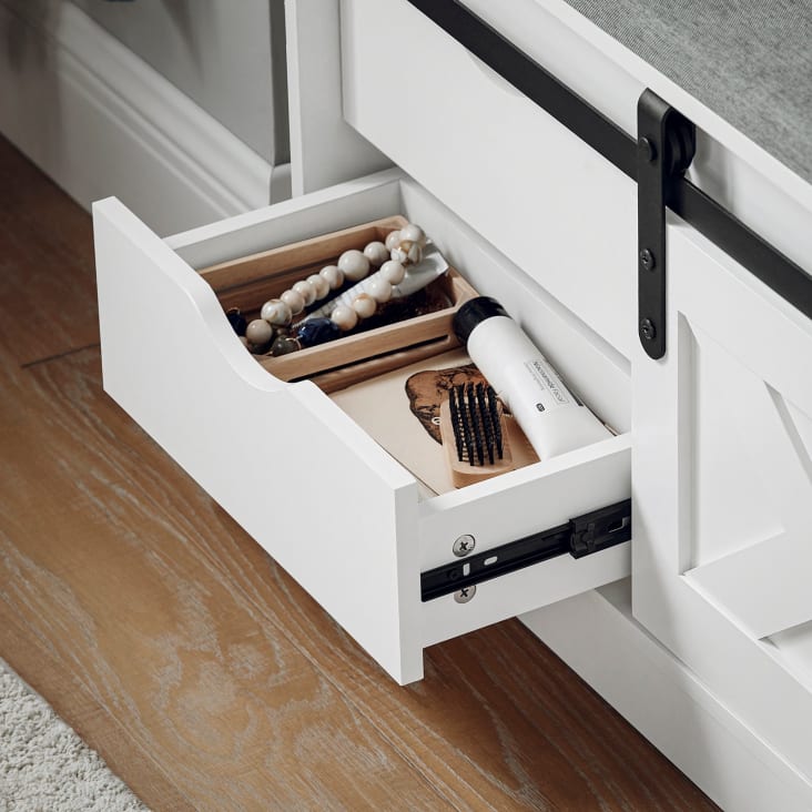 Panca Scarpiera Moderna Nera Con 3 Ante - Mobile Ingresso Con Seduta Imbottita 100x34x69 Cm - Foto 8