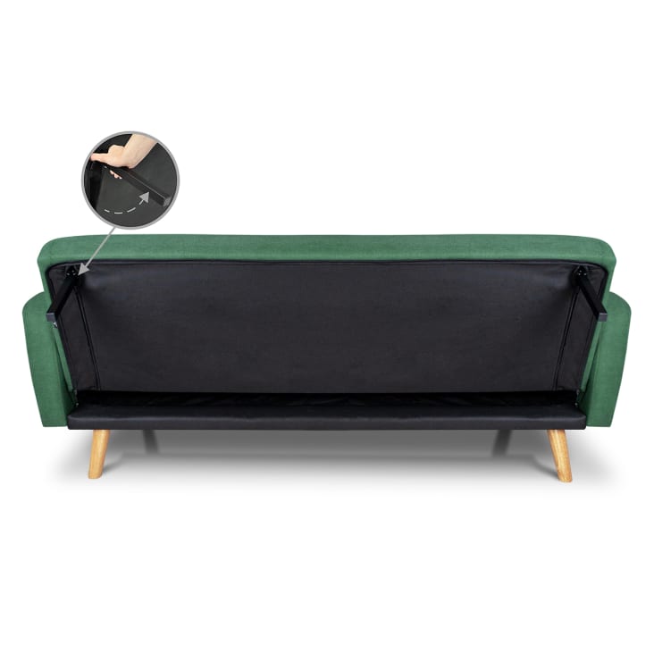 Divano Letto Clic Clac 3 Posti In Velluto Verde - GULCAN, Con Piedi Legno - Foto 10