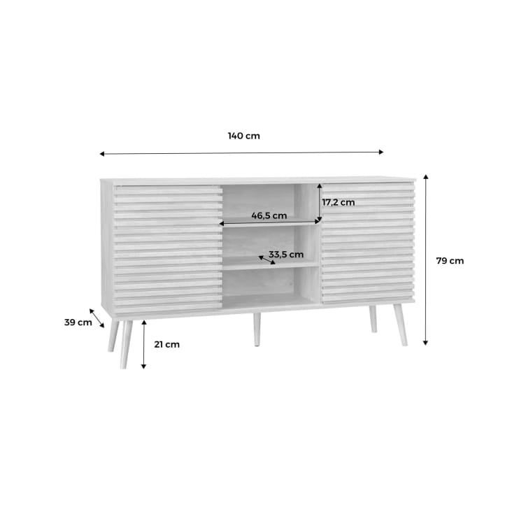 Credenza scandinava con 3 cassetti e 2 ante, 100 cm - Bianco e legno