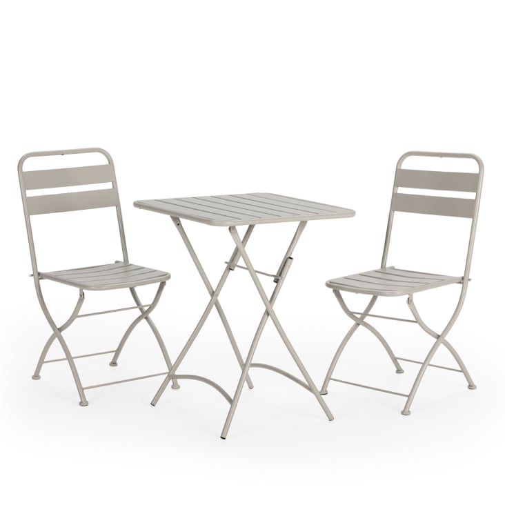 Set Giardino Tavolo E 2 Sedie In Ferro Grigio - Stile Shabby Chic, 103x62x25 Cm